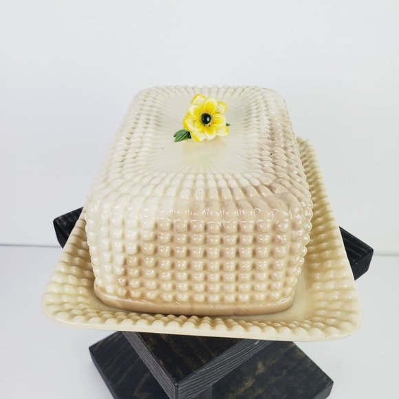 Vtg 50’s Marumon Ware 2-Tone Ombre Dainty Flower Top Hobnail 1 Pound Butterdish - Picture 2 of 10